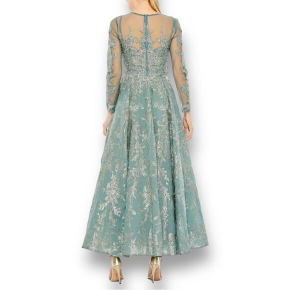 MAC DUGGAL Women’s Embellished Bow Belt Illusion Long Sleeve A-Line Dress in 10 - Picture 2 of 13